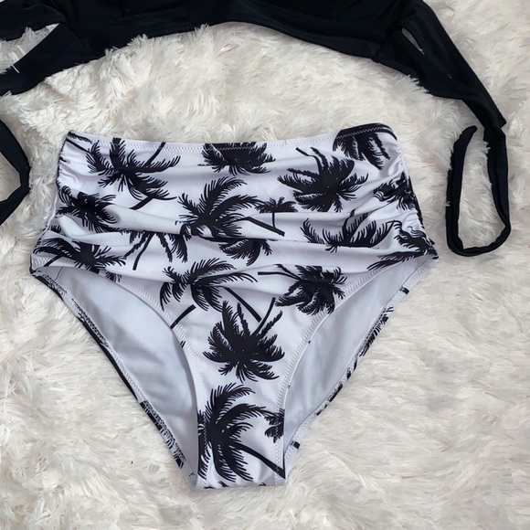 Women Vintage Swimsuit Two Piece Retro Halter Ruched High Waist Bikini XS - Picture 5 of 7